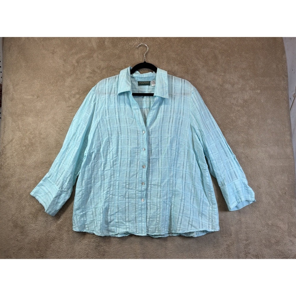 Harve Benard By Benard Holtzman Shirt Top Sz 2X Turquoise Linen Blend Beach EUC
